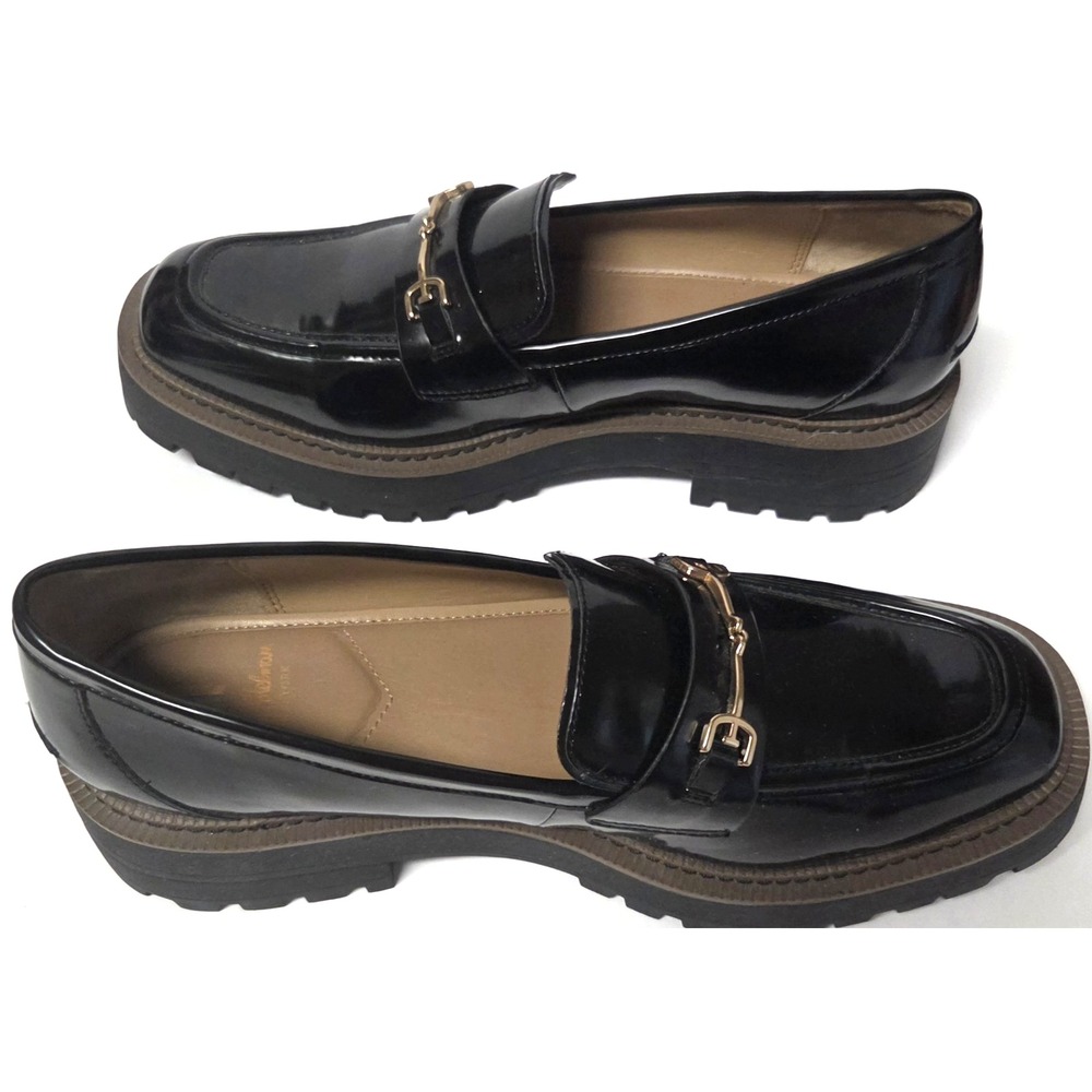 Sam Edelman NY Laurs Loafers Lug Sole Shoes Patent Black Horse Bit Gold 11M - Picture 4 of 16